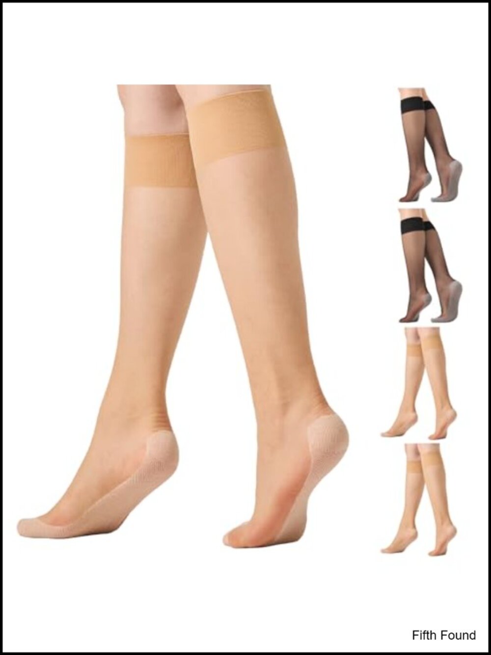 Knee High Stockings Anti-Slip Cotton Sole Nylon Spandex Sheer 4 Pairs